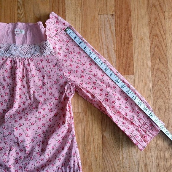 Vintage Ditsy Floral Long Sleeve Print Feminine Square Neck Lace Trim - Picture 15 of 16